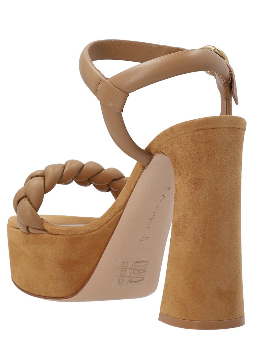 Gianvito Rossi Braided Nappa And Suede Sandals With Ankle Strap