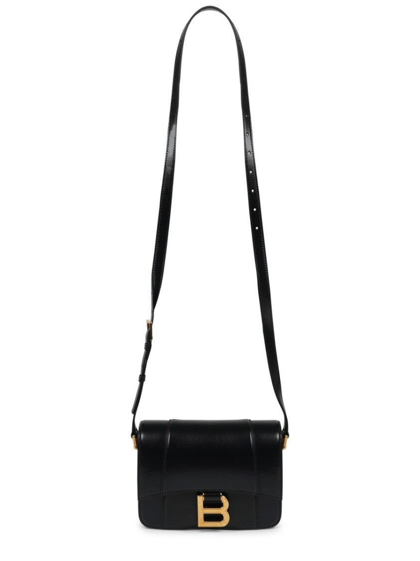 Balenciaga Structured Hourglass-Shaped Black Calfskin Shoulder Bag