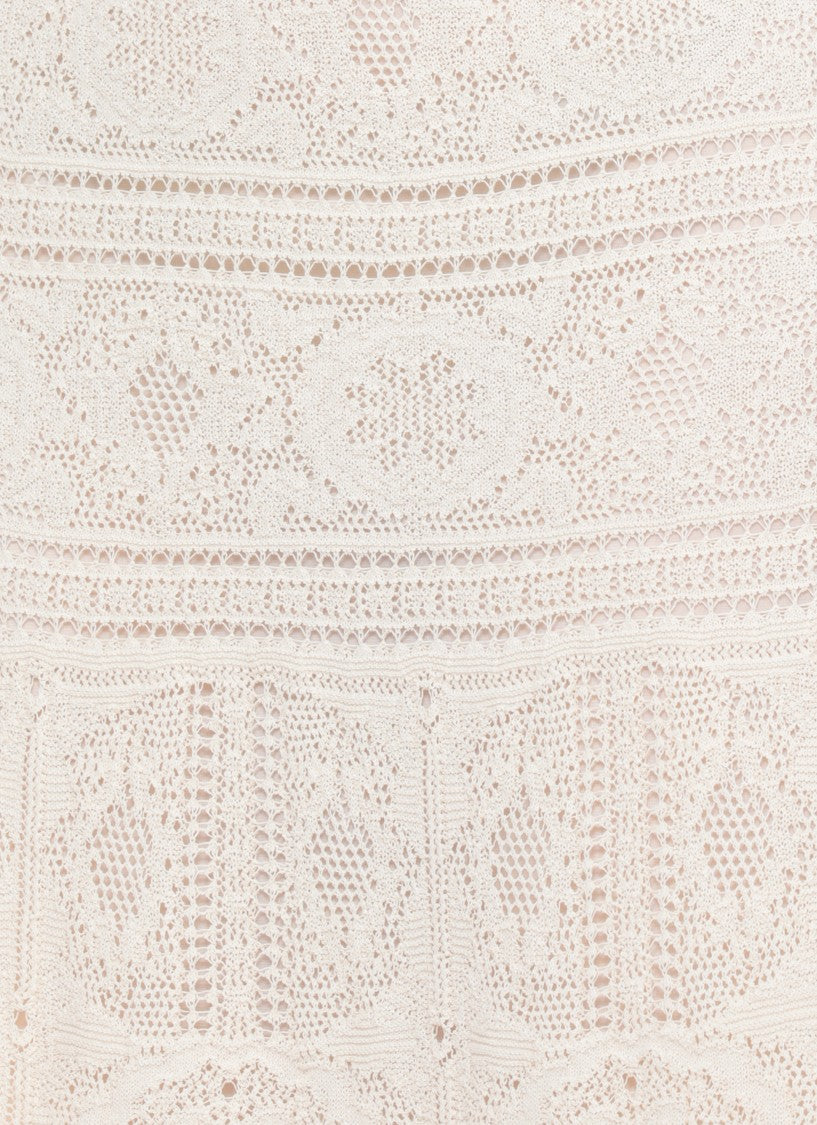 D. Exterior Ivory Midi Skirt With Intricate Lace Design