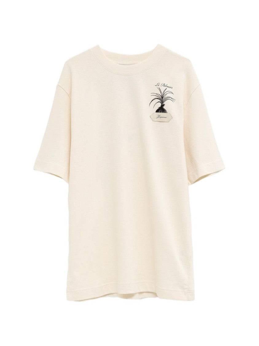 Jacquemus Light Beige Crew Neck T-Shirt With Artistic Graphic