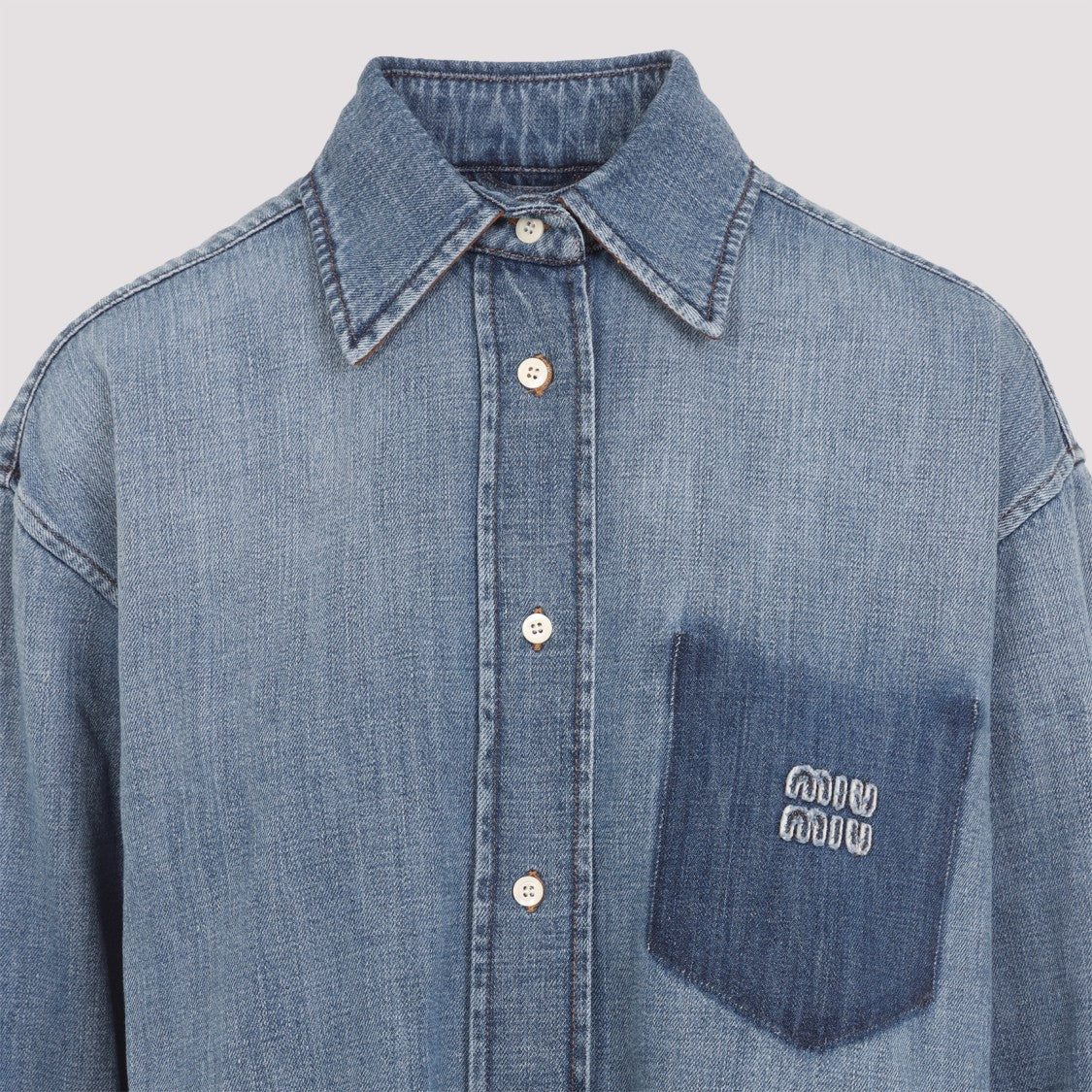 Miu Miu Washed Blue Cotton Denim Shirt