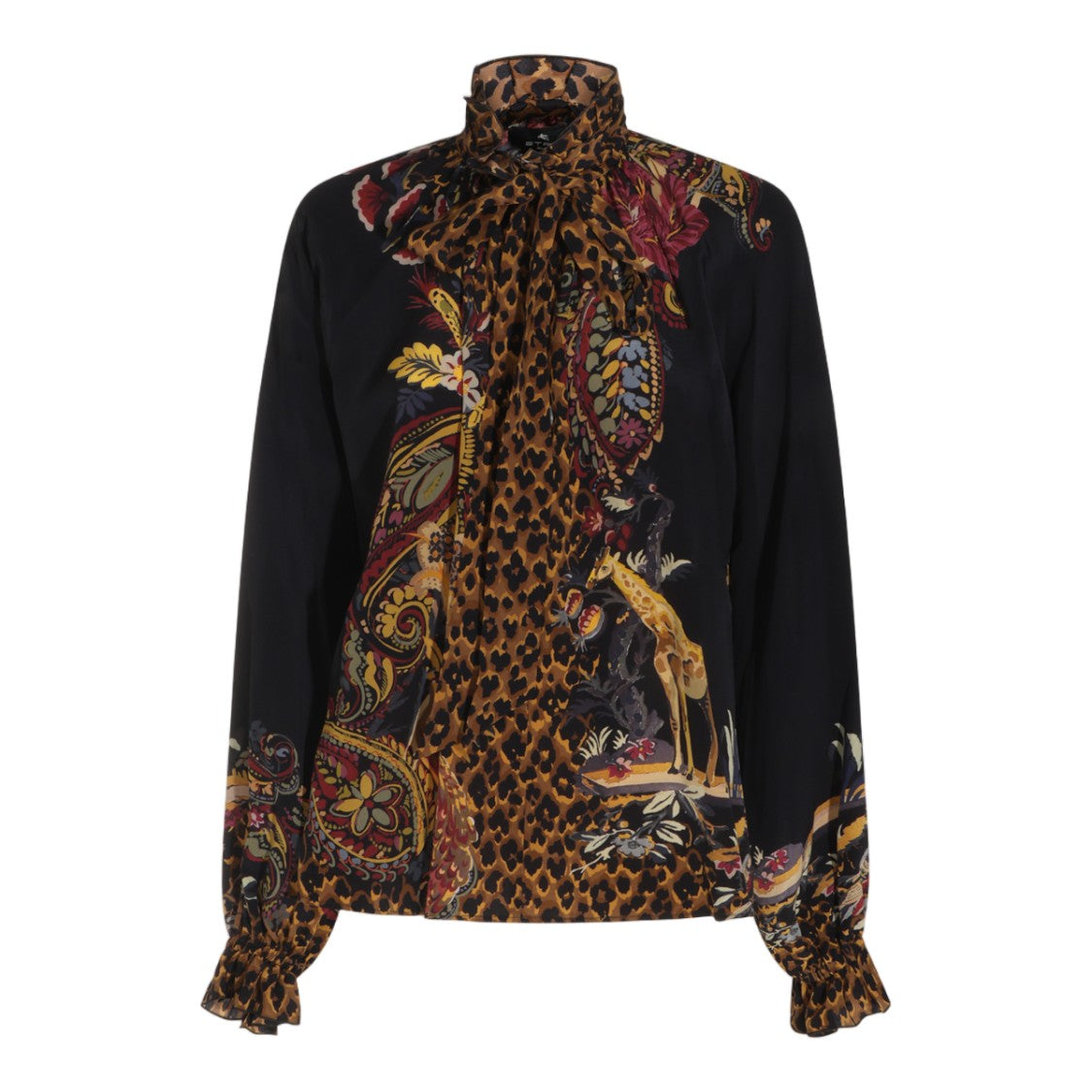 Etro High Neck Blouse With Bow Tie And Ruffled Cuffs