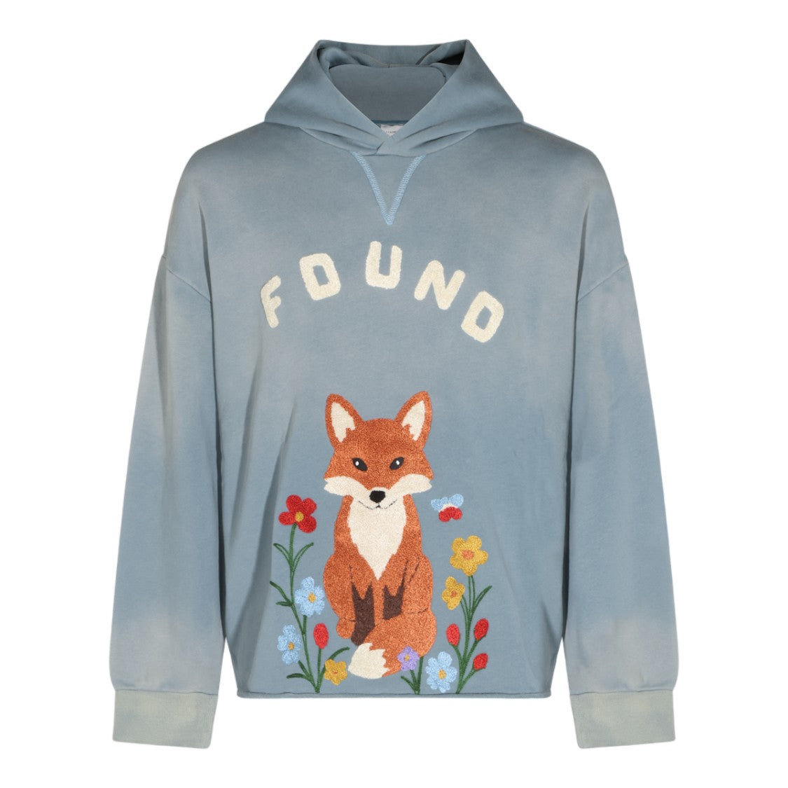 Found Relaxed Fit Embroidered Hoodie With Textured Fox Design