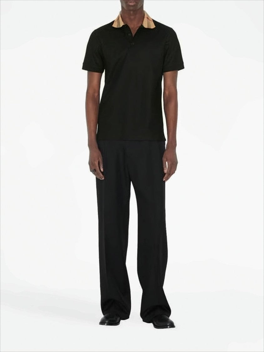 Burberry Short-Sleeved Black Polo Shirt With Checkered Collar