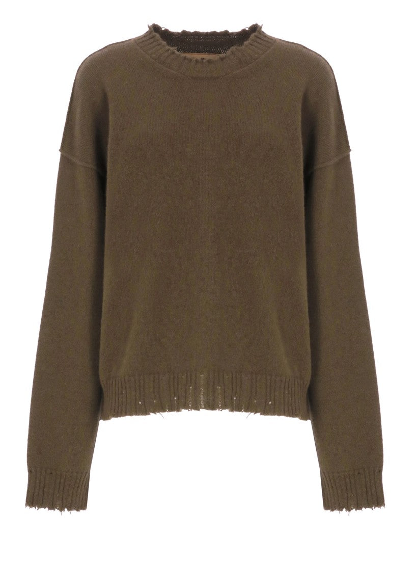 Uma Wang Round Neck Cashmere Sweater With Elastic Ribbed Trims