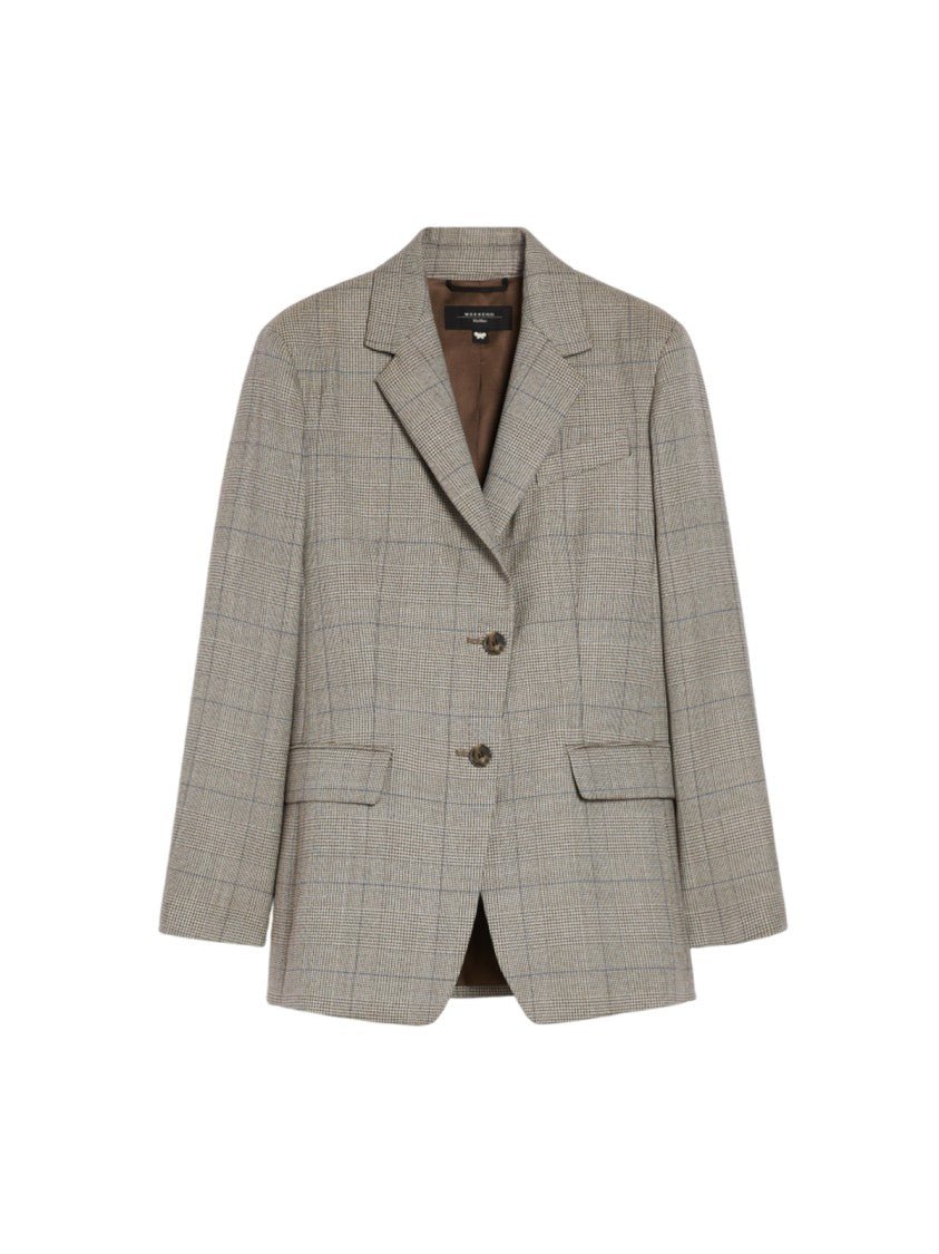Max Mara Classic Tailored Plaid Blazer With Notched Lapel