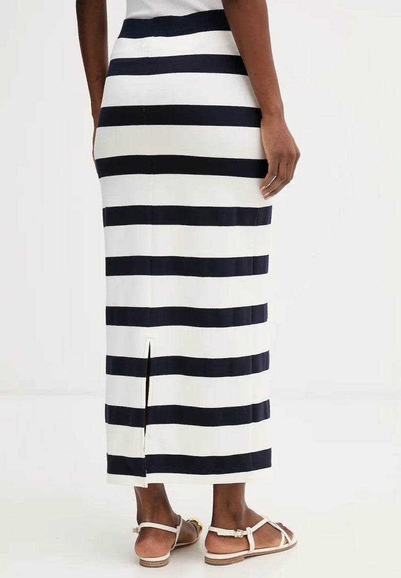 Max Mara Navy Striped Viscose Midi Skirt