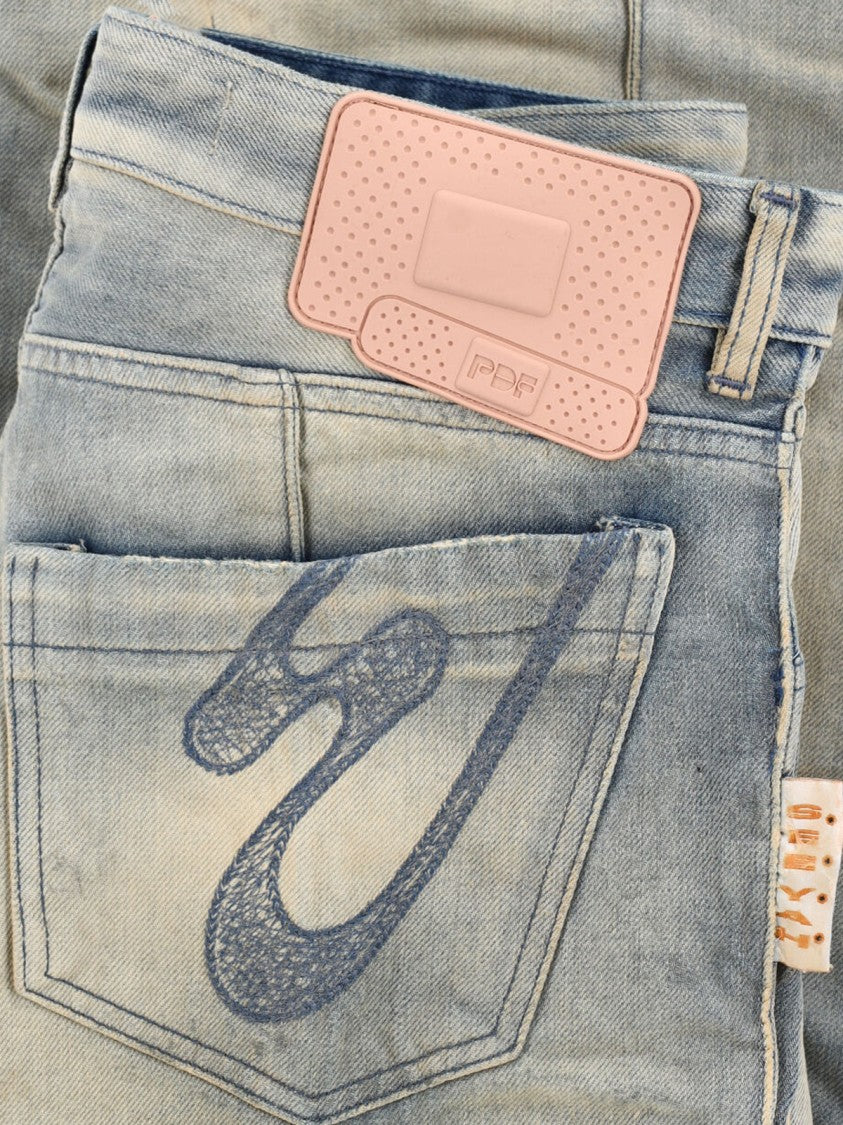 Pdf Beige/Grey Distressed Wide-Leg Denim Jeans