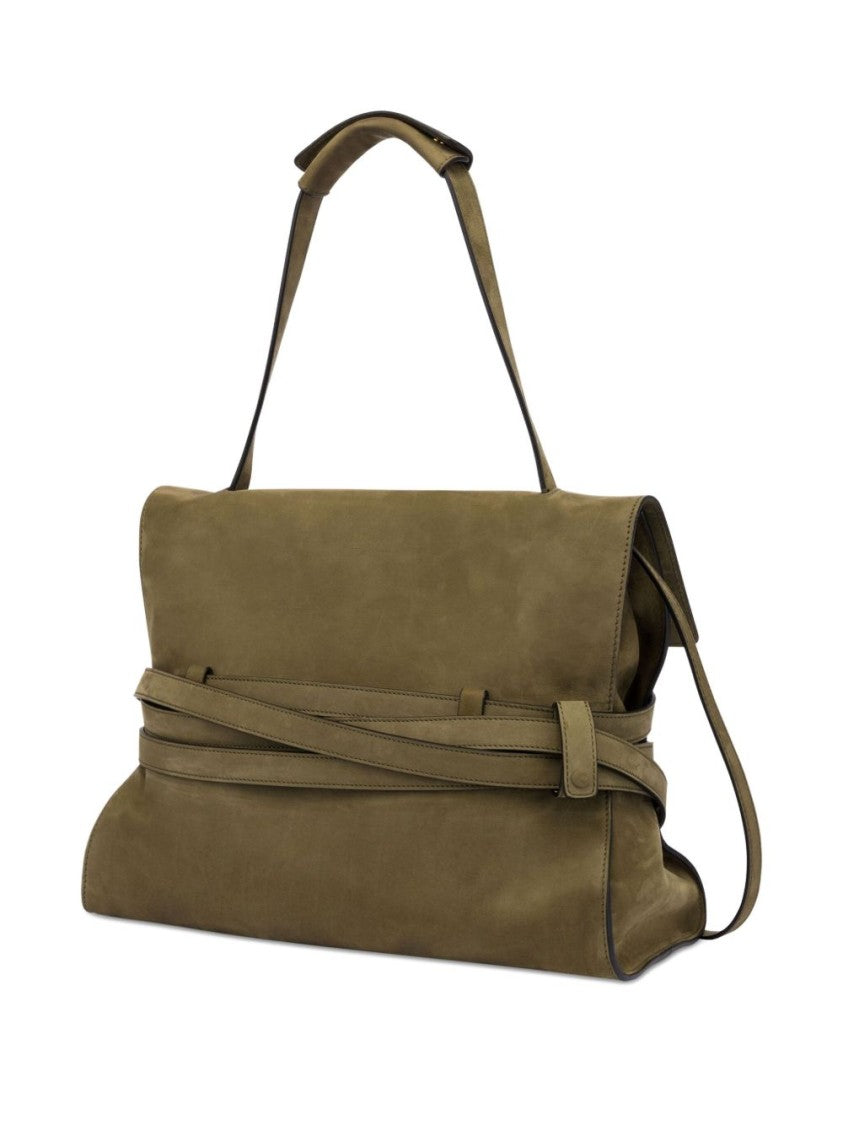 Moschino Olive Green Structured Foldover Magnetic Bag