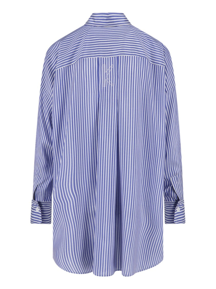 Kiton Blue Silk Striped Classic Collar Shirt