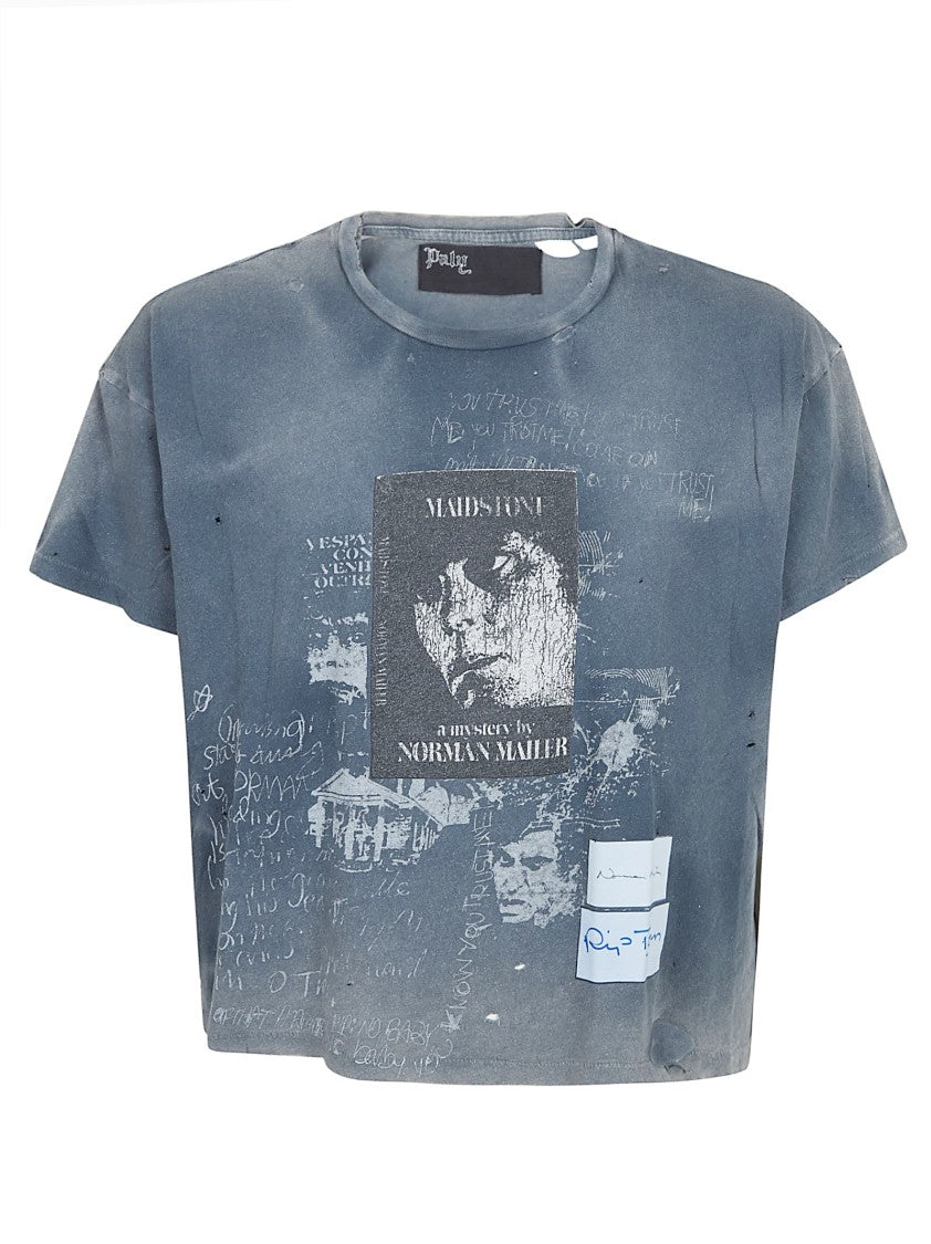 Paly Faded Blue Graphic T-Shirt With Artistic Print
