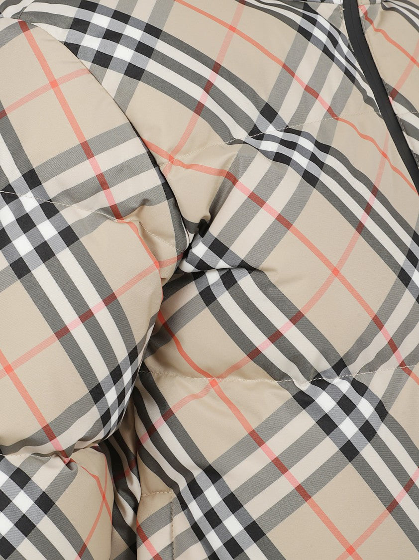 Burberry Quilted Down Jacket With Burberry Check Embroidery