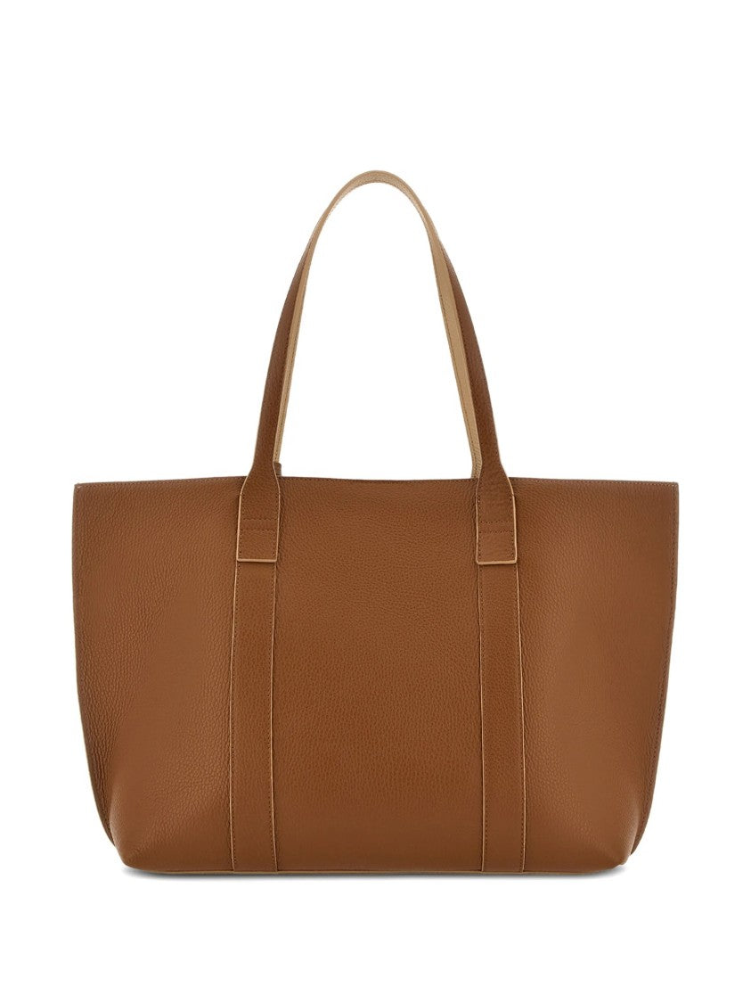 Hogan White Spacious Textured Leather Charm Tote