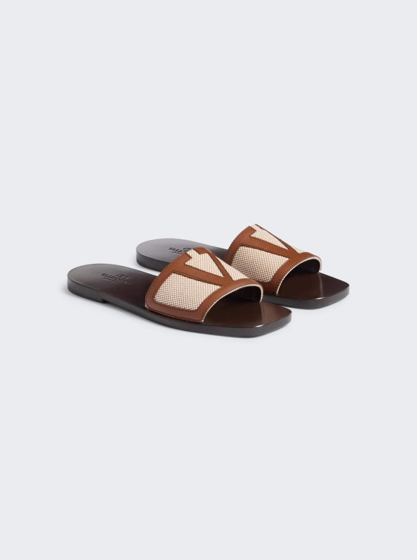 Valentino Viva Superstar Slide Sandal Natural And Tobacco