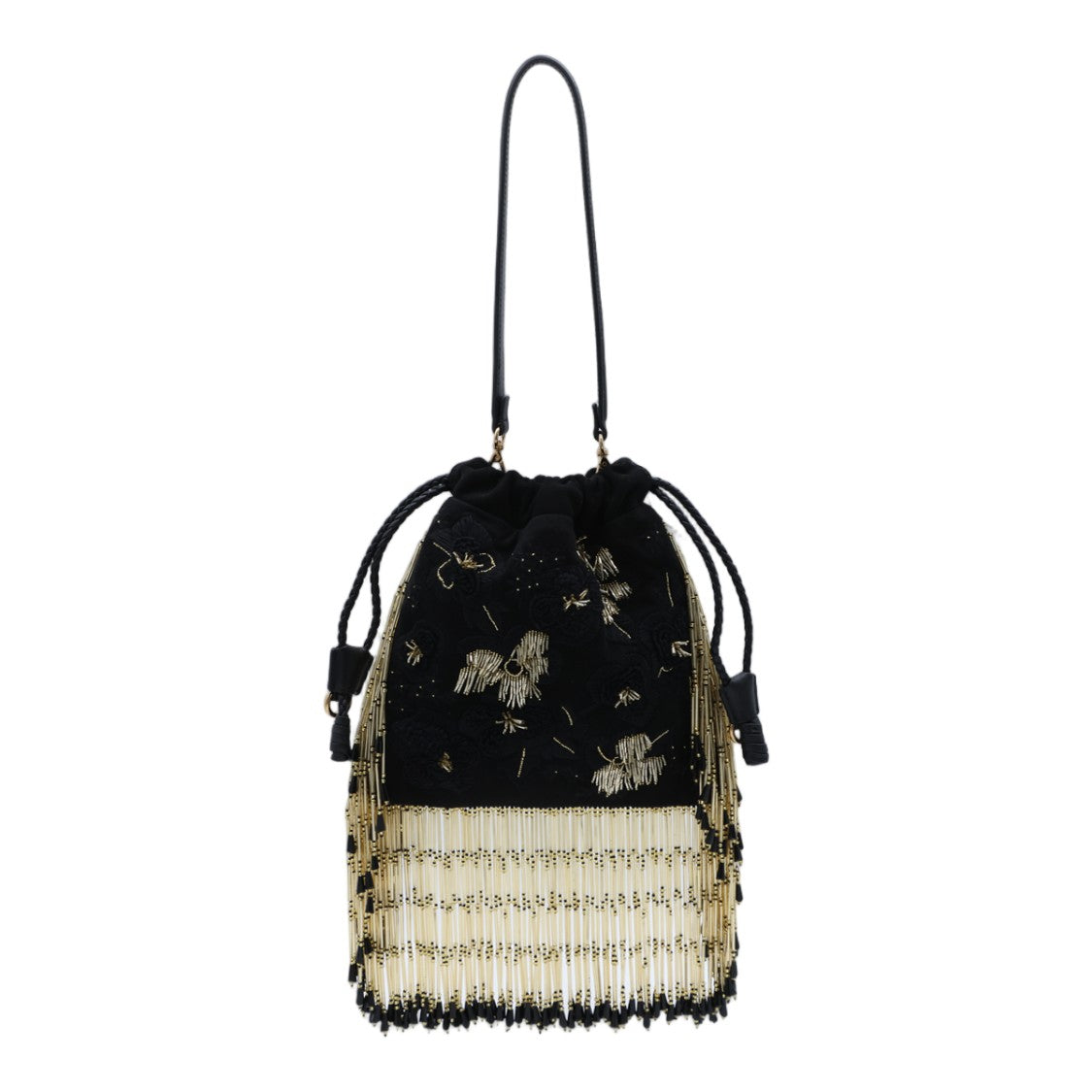Etro Black Drawstring Bucket Bag With Floral Embroidery