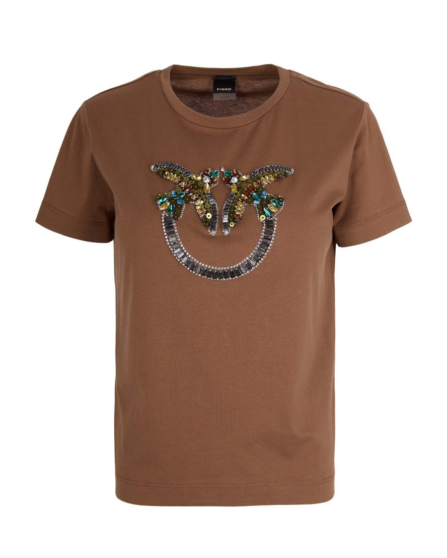 Pinko Short-Sleeve Cotton T-Shirt With Love Birds Logo