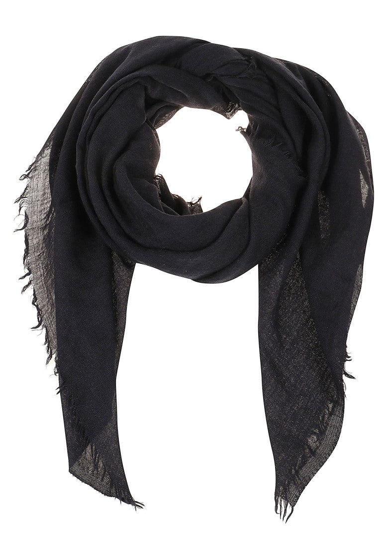 Destin Lightweight Black Scarf With Hand-Frayed Edges And Semi-Transparent Texture