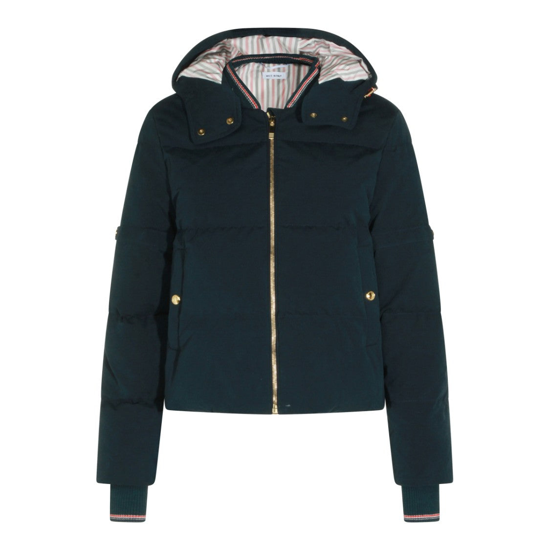 Thom Browne Down Jacket With Detachable Hood And Iconic Striped Accents