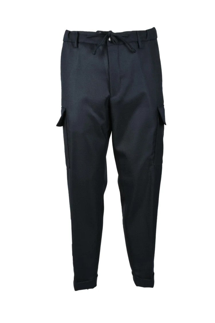Michael Coal Tailored Blue Trousers With Cargo Pockets And Drawstring Waist