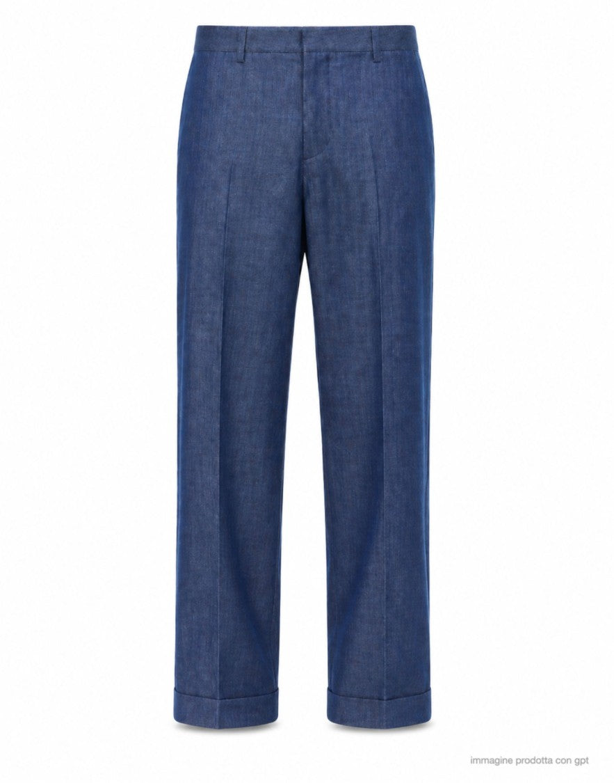 Tela Cruda Straight Fit Pleated Trousers With Turn Up