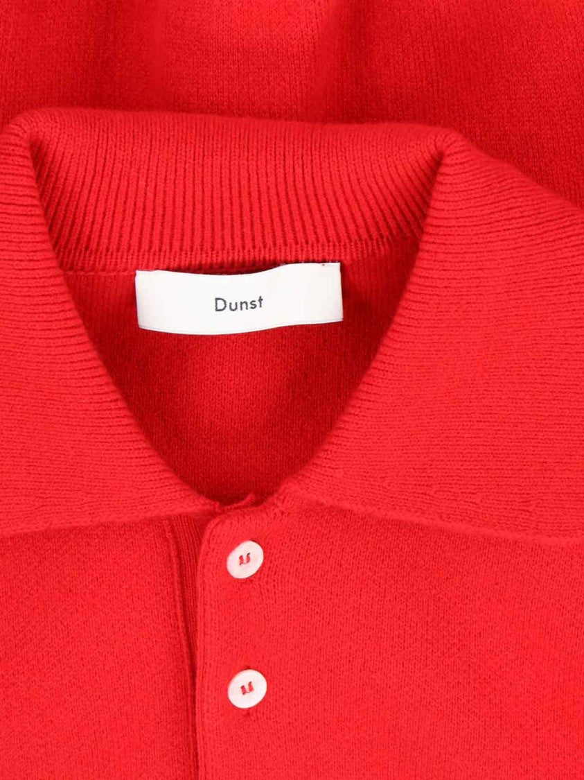 Dunst Red Knit Sweater With Classic Collar And Ribbed Finishes