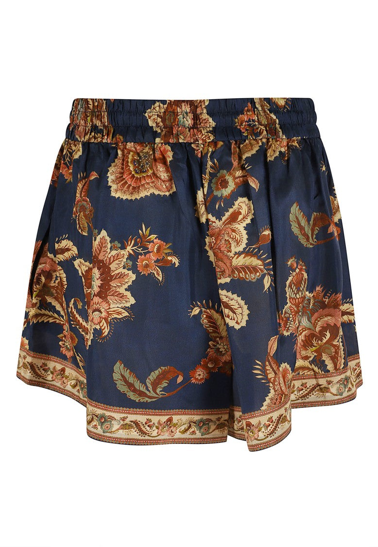 Zimmermann Navy Aster Relaxed Jacobean Print Silk Shorts