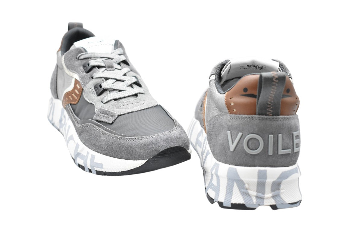 Voile Blanche Antracite Cognac Leather Textile Laced Shoes