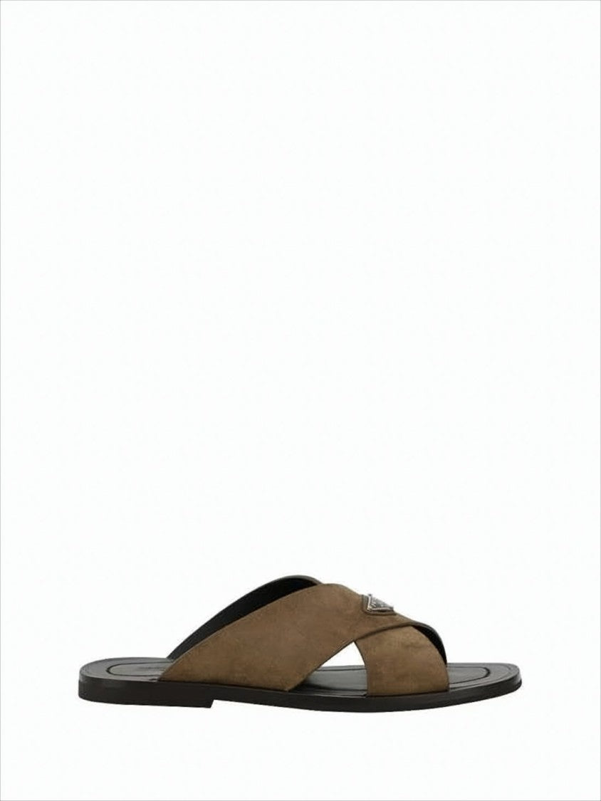 Prada Brown Calf Leather Mule Sandals
