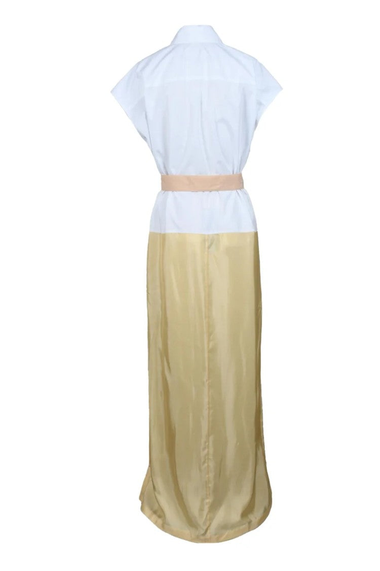 Fabiana Filippi Long Cotton Dress Buttons - White/Beige
