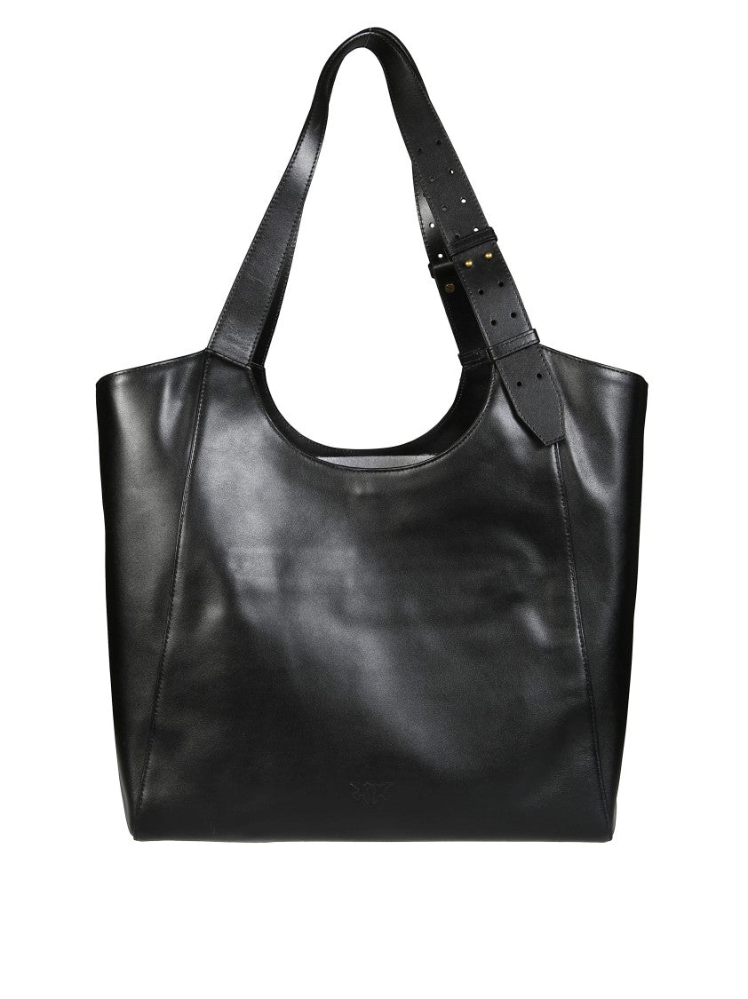 Pinko Structured Black Tote Bag With Classic Belt Detail