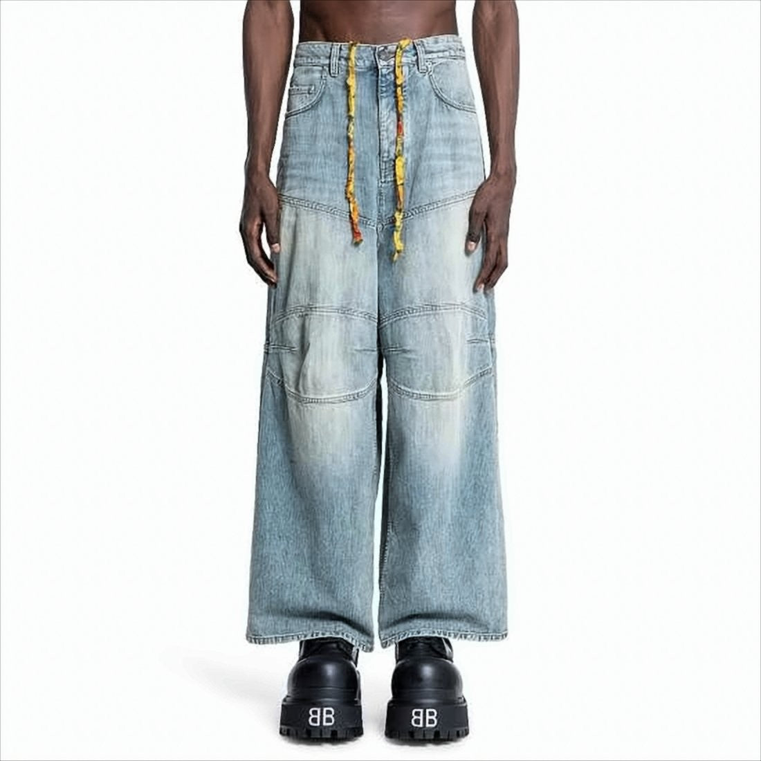 Balenciaga Wide-Leg Denim Pants With Drawstring And Vintage Wash