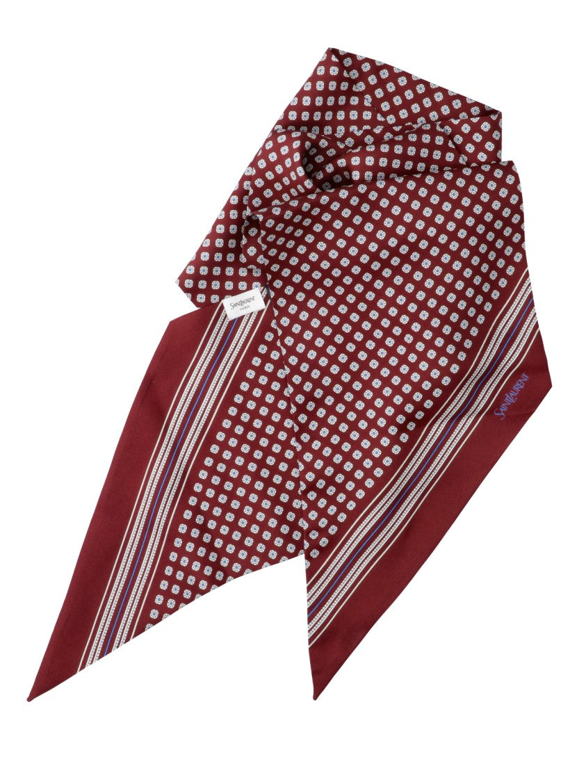 Saint Laurent Red Lavallière Geometric Printed Silk Scarf