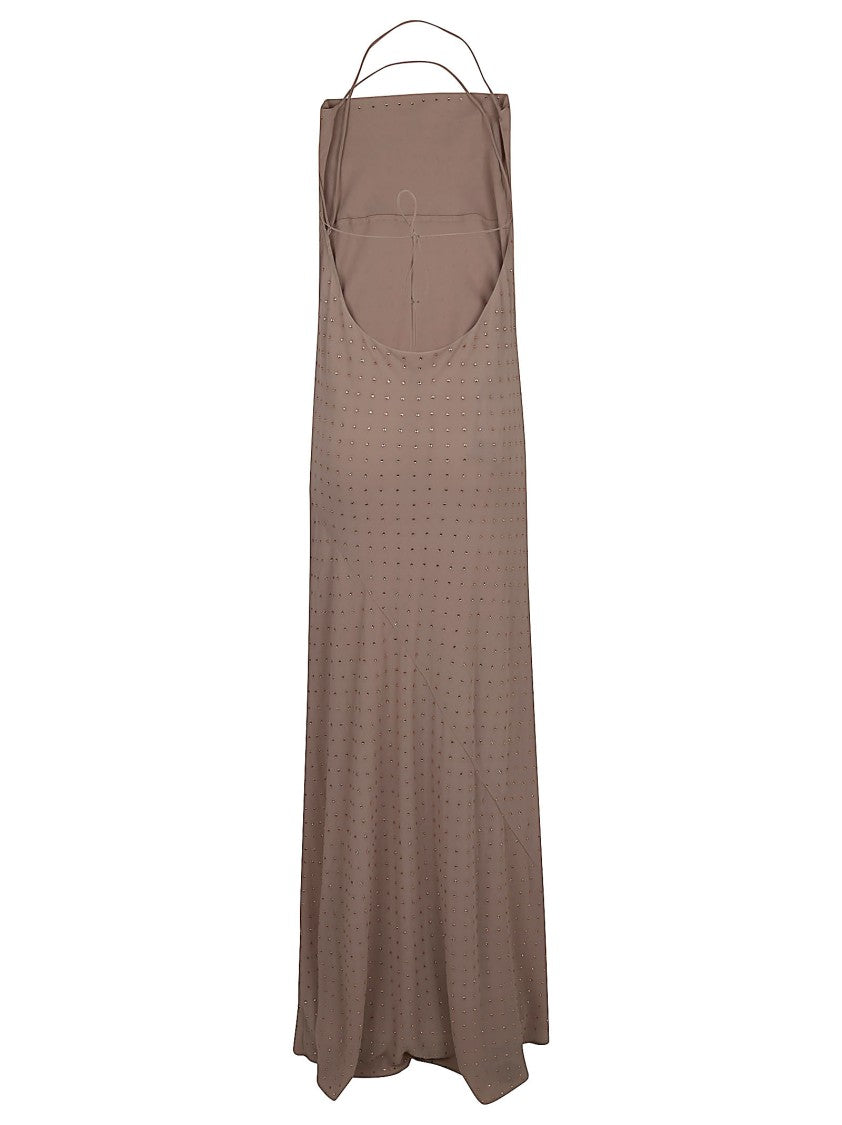 Pinko Matte Georgette Midi Dress With Draped Front