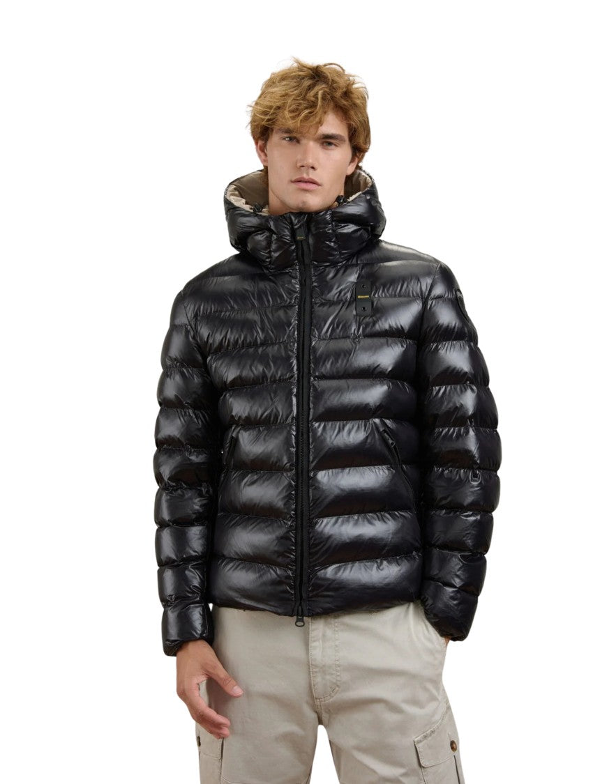 Blauer Quilted Puffer Jacket With Hood And Glossy Finish