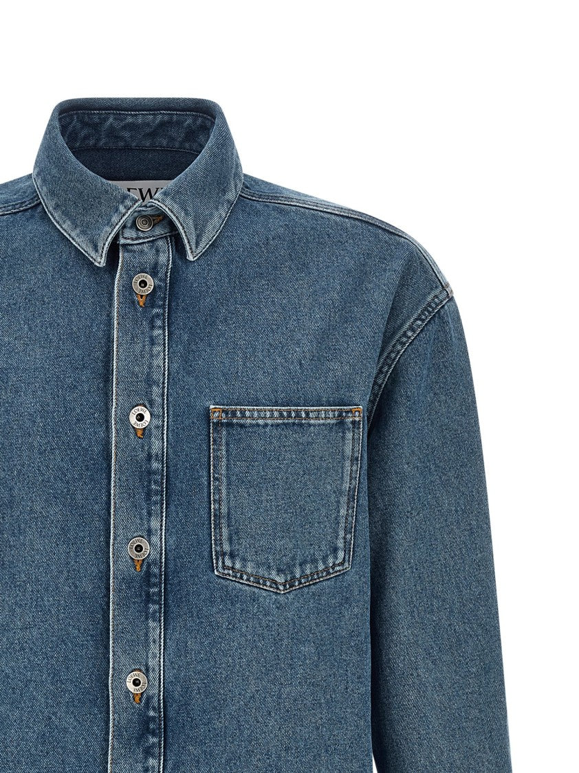 Loewe Medium Weight Cotton Denim Overshirt With Anagram Embroidery