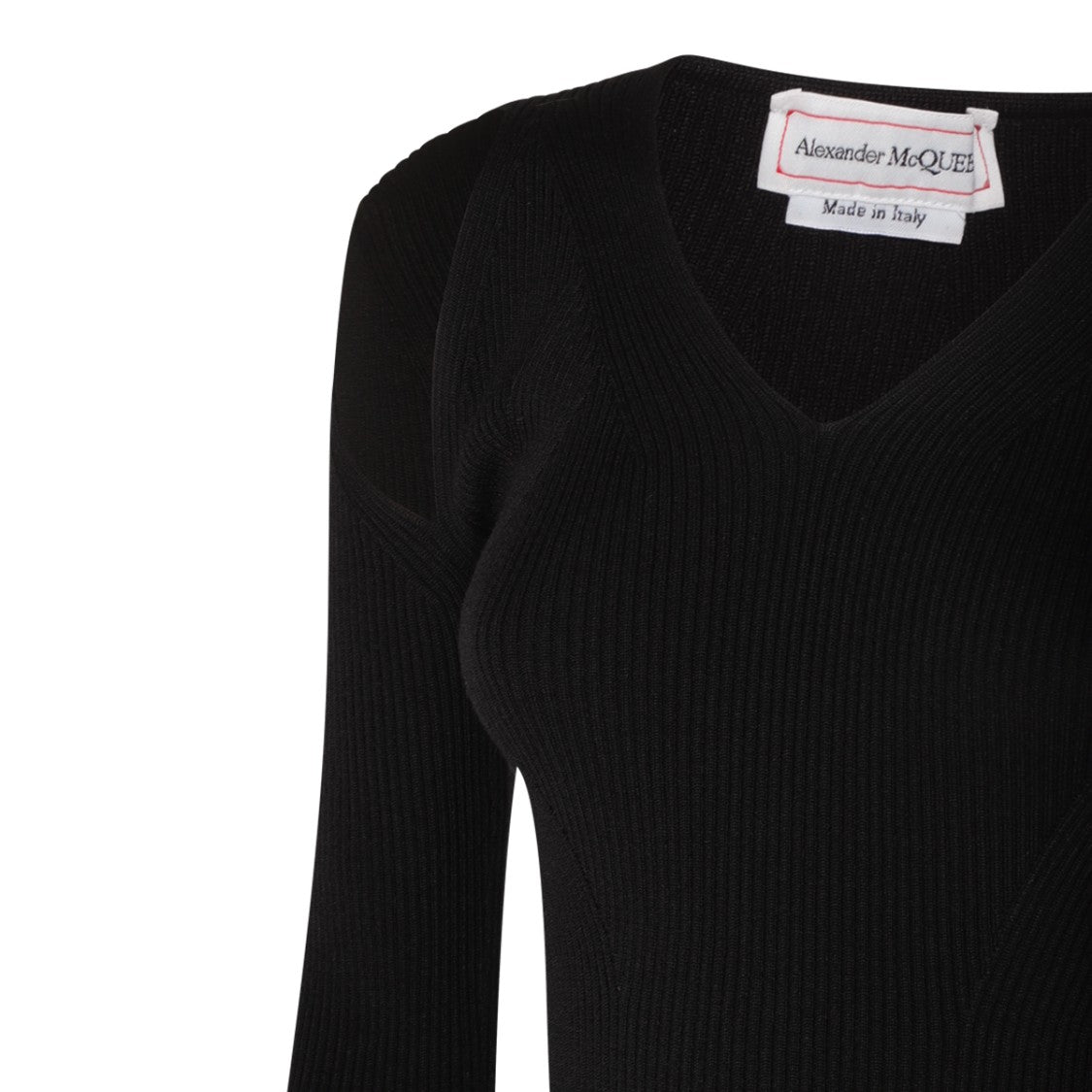 Alexander Mcqueen Black Wool Blend Jumper With Cut-Out Detail And V-Neck