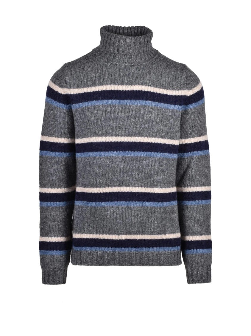 Alpha Studio Textured Knit High Neck Sweater With Ribbed Detailing