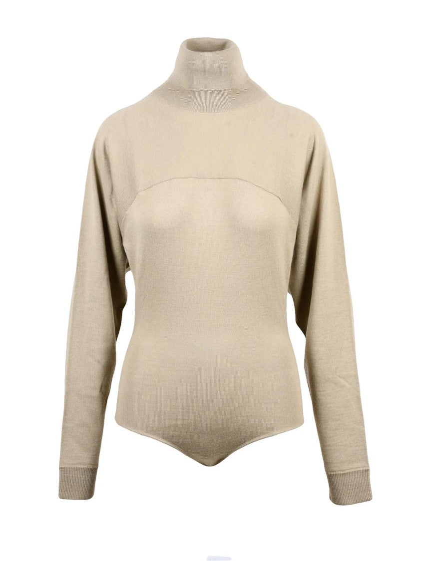 Mm6 By Maison Margiela Beige Fine Knit Acrylic-Blend Bodysuit