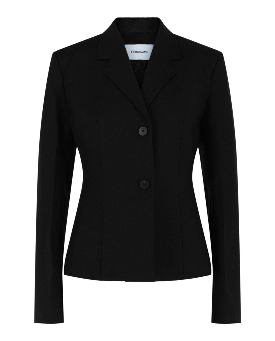Ferragamo Fitted Wool Blend Blazer With Silk Lining