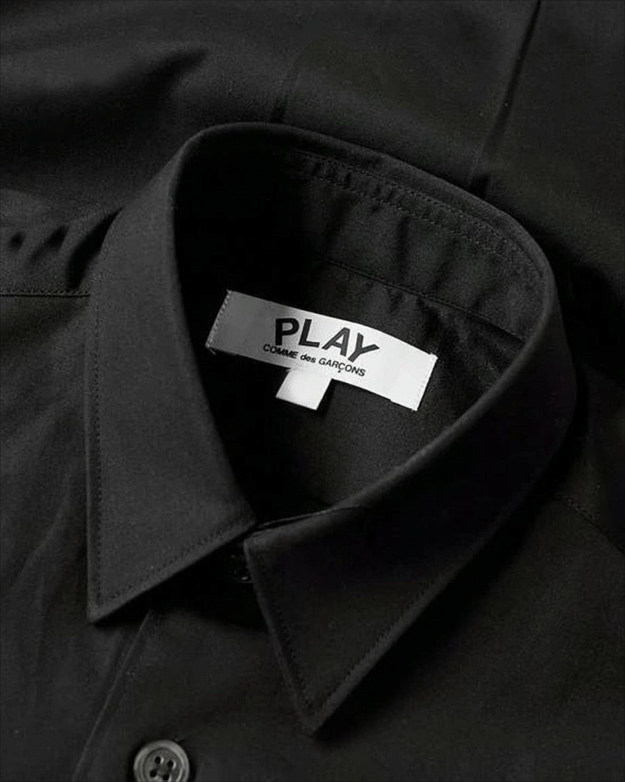 Comme Des Garçons Minimalist Black Long-Sleeve Shirt With Iconic Heart Embroidery