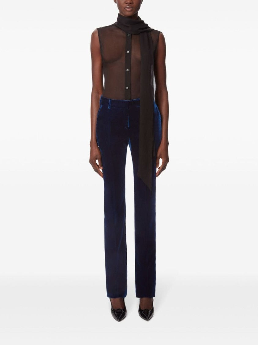 Nina Ricci Straight-Leg Blue Velvet Trousers