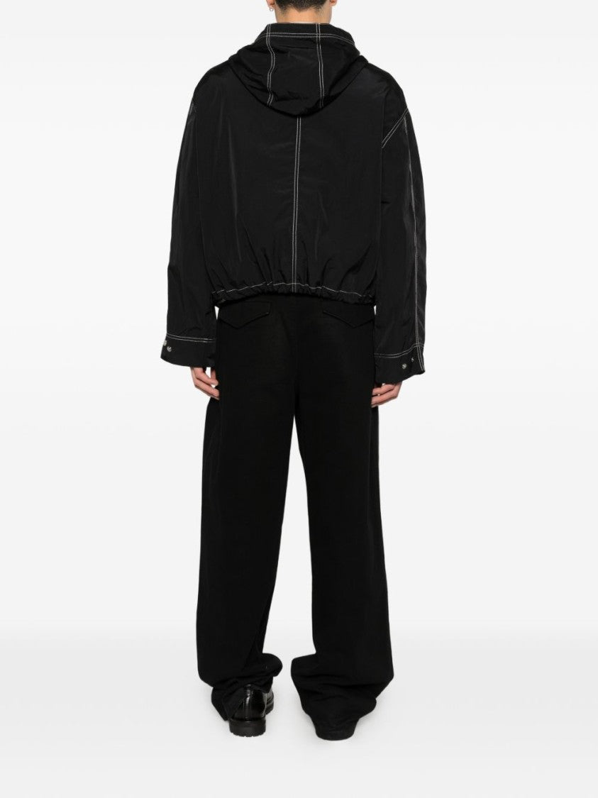 Ami Paris Black Contrast Stitching Hooded Zip Jacket