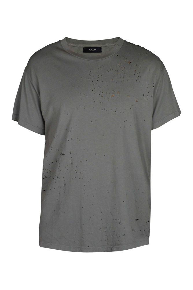 Amiri Distressed Grey Cotton T-Shirt With Aged Effect