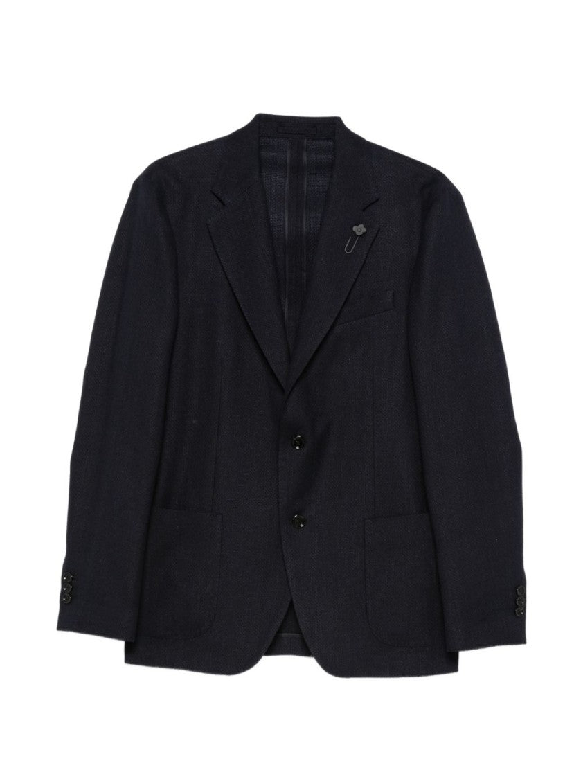 Lardini Navy Blue Single-Breasted Jacket With Lapel Pin And Tailored Fit