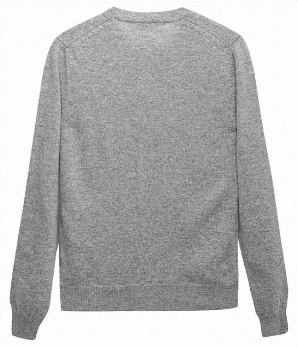 Comme Des Garçons Heather Grey Wool Cardigan With Iconic Heart Emblem