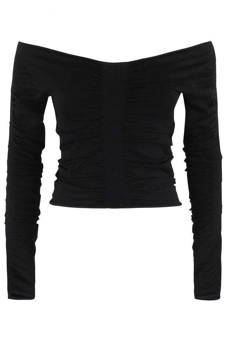 Alexander Wang Ls Wide V Neck Ruched Pullover