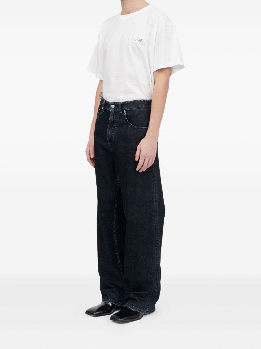 Mm6 By Maison Margiela Wide Leg Black Denim Jeans With Classic Five-Pocket Design
