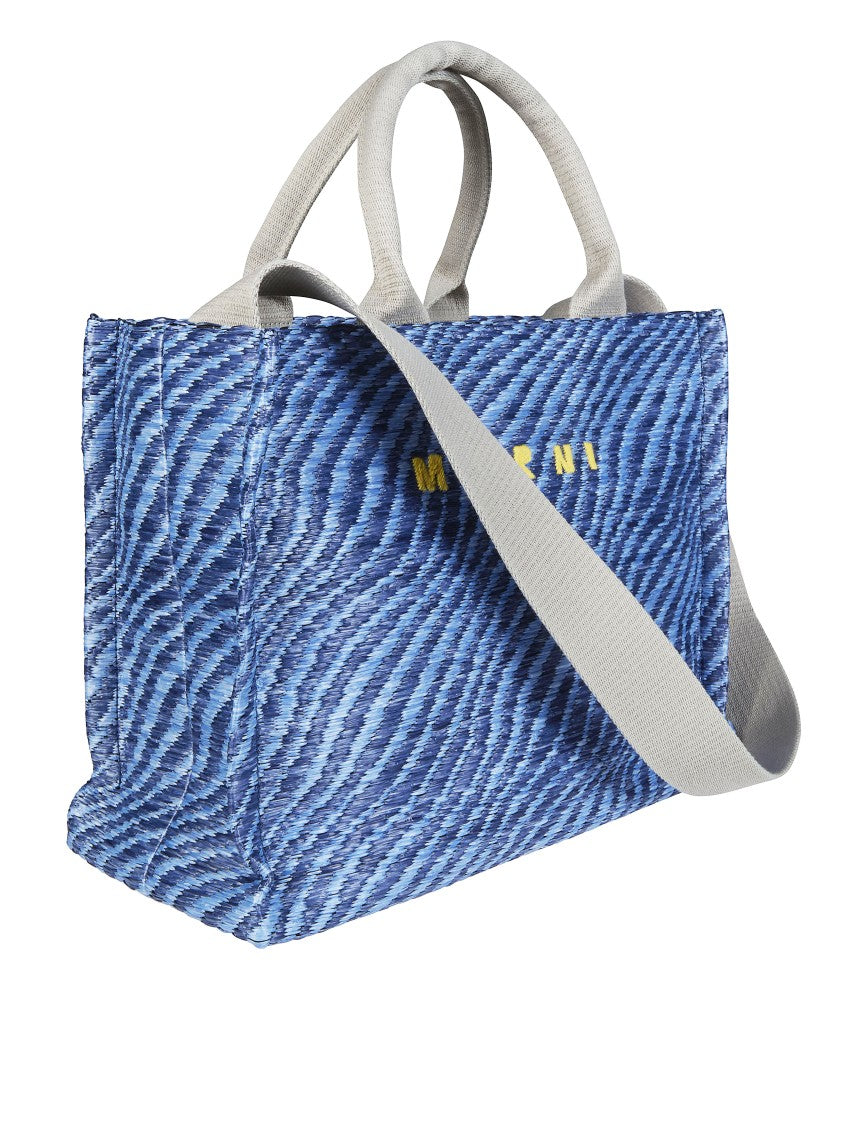 Marni Blue Basket Small Textured Wave Tote Bag