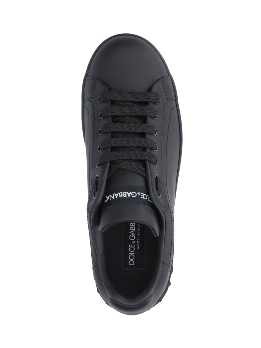 Dolce & Gabbana Minimalist Low-Top Sneakers In Smooth Black Calf Leather