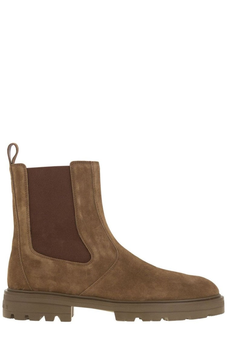 Hogan Classic Brown Leather Boots With Robust Sole And Lace-Up Front